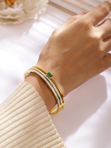 Rubans 18K Gold-Plated Stainless Steel Tarnish-Free Waterproof Emerald & Zirconia Bracelet Bracelets