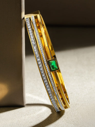 Rubans 18K Gold-Plated Stainless Steel Tarnish-Free Waterproof Emerald & Zirconia Bracelet Wristwear