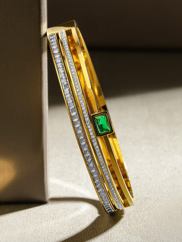Rubans 18K Gold-Plated Stainless Steel Tarnish-Free Waterproof Emerald & Zirconia Bracelet Wristwear