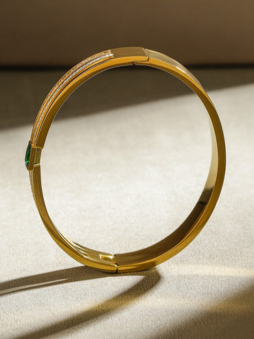 Rubans 18K Gold-Plated Stainless Steel Tarnish-Free Waterproof Emerald & Zirconia Bracelet Wristwear