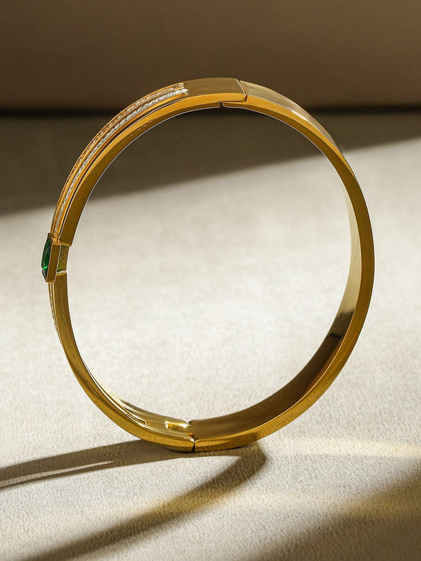 Rubans 18K Gold-Plated Stainless Steel Tarnish-Free Waterproof Emerald & Zirconia Bracelet Wristwear