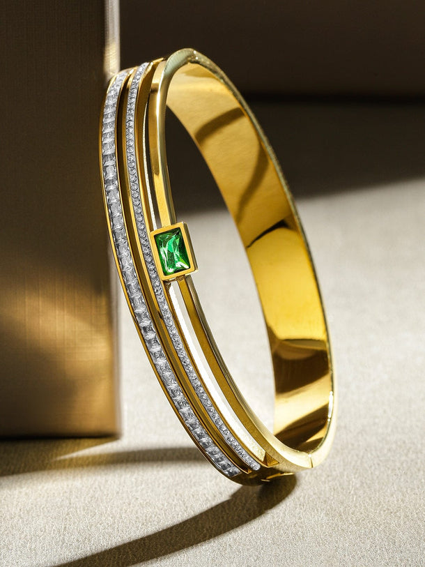 Rubans 18K Gold-Plated Stainless Steel Tarnish-Free Waterproof Emerald & Zirconia Bracelet Wristwear