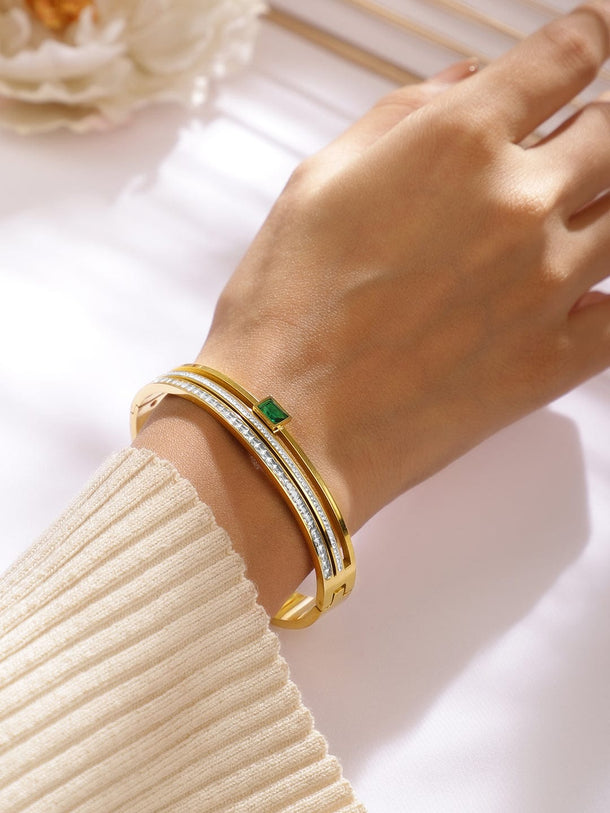 Rubans 18K Gold-Plated Stainless Steel Tarnish-Free Waterproof Emerald & Zirconia Bracelet Wristwear