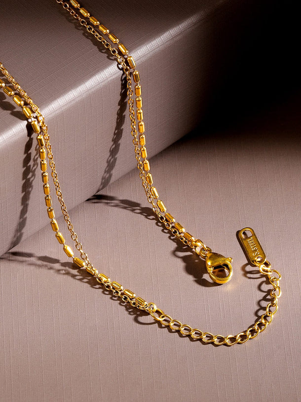 Rubans 18K Gold-Plated Stainless Steel Tarnish-Free Waterproof Enamel Heart Layer Necklace Necklace & Chains