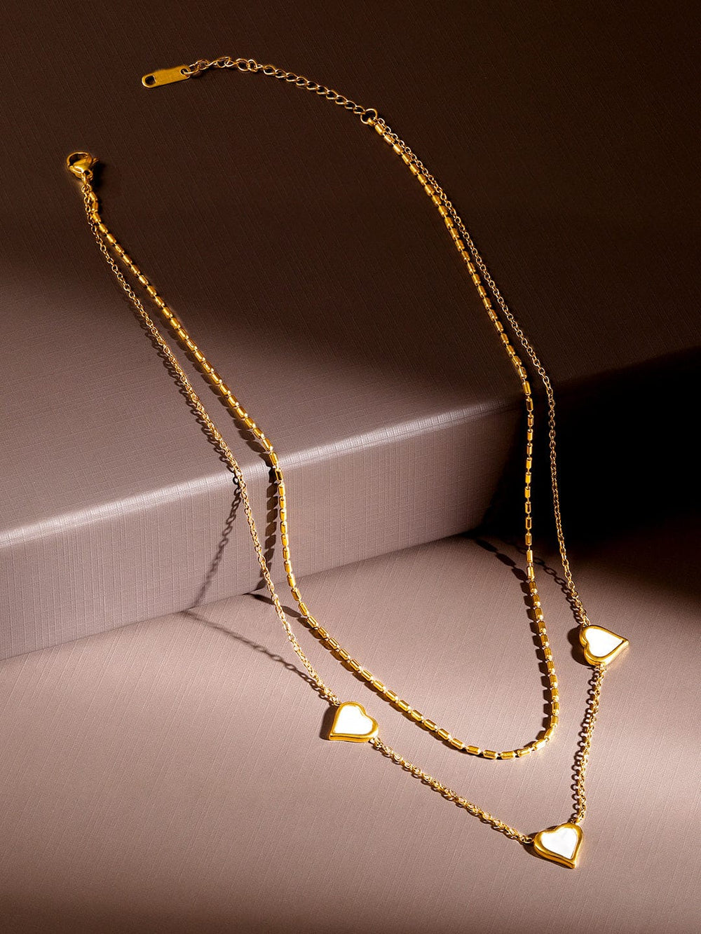 Rubans 18K Gold-Plated Stainless Steel Tarnish-Free Waterproof Enamel Heart Layer Necklace Necklace & Chains