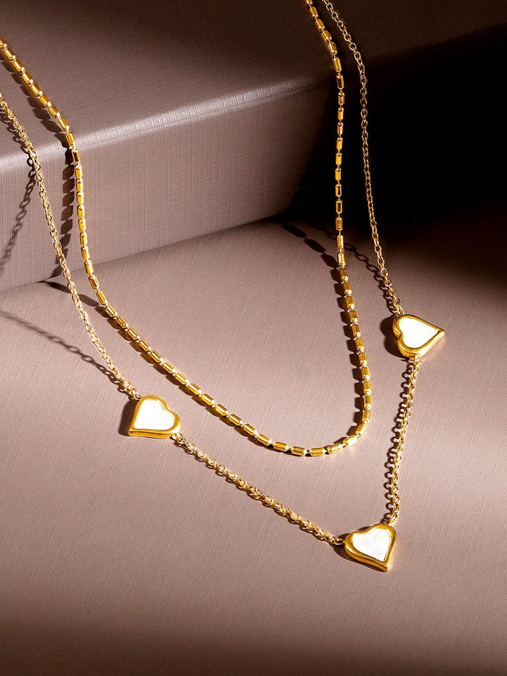 Rubans 18K Gold-Plated Stainless Steel Tarnish-Free Waterproof Enamel Heart Layer Necklace Necklace & Chains