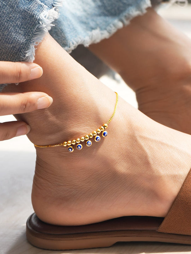 Rubans 18K Gold-Plated Stainless Steel Tarnish-Free Waterproof Evil Eye Anklet for Women Anklet