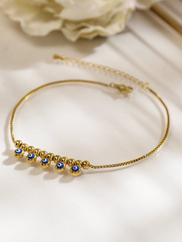 Rubans 18K Gold-Plated Stainless Steel Tarnish-Free Waterproof Evil Eye Anklet for Women Anklets