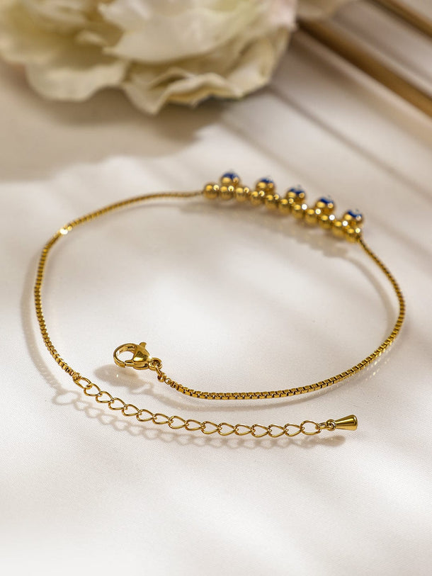 Rubans 18K Gold-Plated Stainless Steel Tarnish-Free Waterproof Evil Eye Anklet for Women Anklets