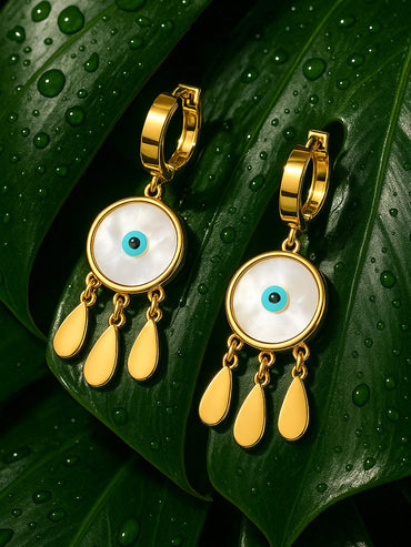 Rubans 18K Gold-Plated Stainless Steel Tarnish-Free Waterproof Evil Eye Hoop Drop Earrings Earrings