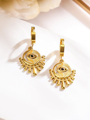 Rubans 18K Gold-Plated Stainless Steel Tarnish-Free Waterproof Evil Eye Hoop Drop Earrings Earrings