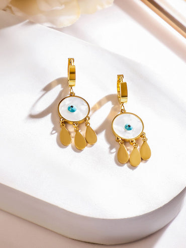 Rubans 18K Gold-Plated Stainless Steel Tarnish-Free Waterproof Evil Eye Hoop Drop Earrings Earrings