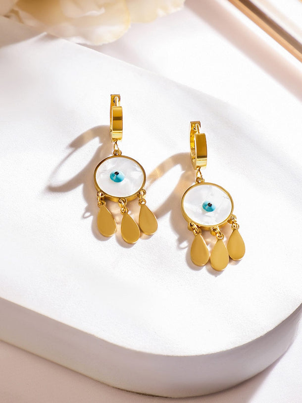 Rubans 18K Gold-Plated Stainless Steel Tarnish-Free Waterproof Evil Eye Hoop Drop Earrings Earrings