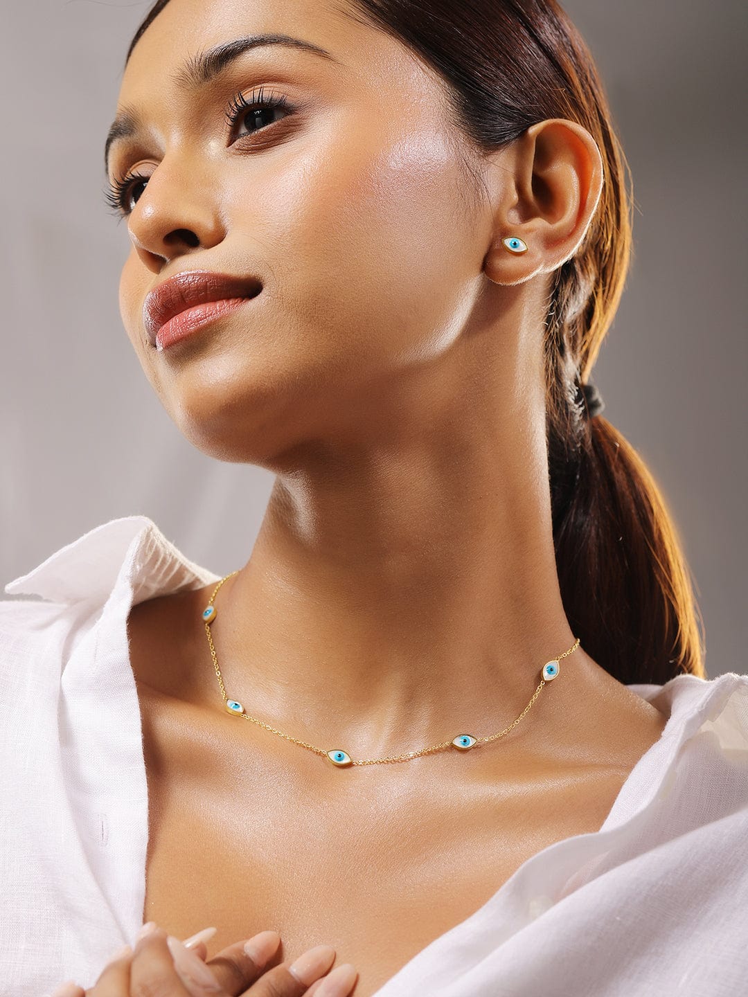 Rubans 18K Gold-Plated Stainless Steel Tarnish-Free Waterproof Evil Eye Necklace Set Chain & Necklace