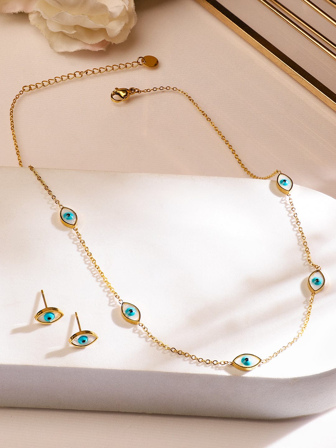 Rubans 18K Gold-Plated Stainless Steel Tarnish-Free Waterproof Evil Eye Necklace Set Necklace & Chains