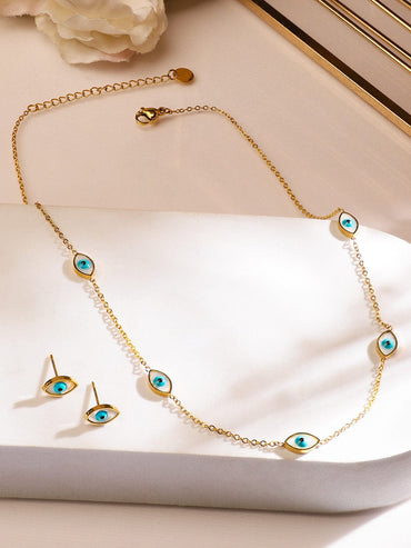 Rubans 18K Gold-Plated Stainless Steel Tarnish-Free Waterproof Evil Eye Necklace Set Necklace & Chains