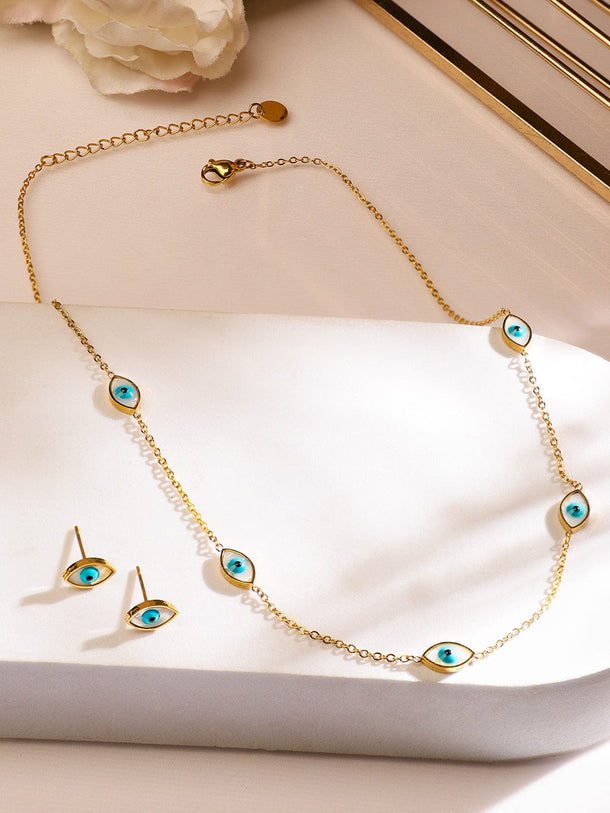 Rubans 18K Gold-Plated Stainless Steel Tarnish-Free Waterproof Evil Eye Necklace Set Necklace & Chains