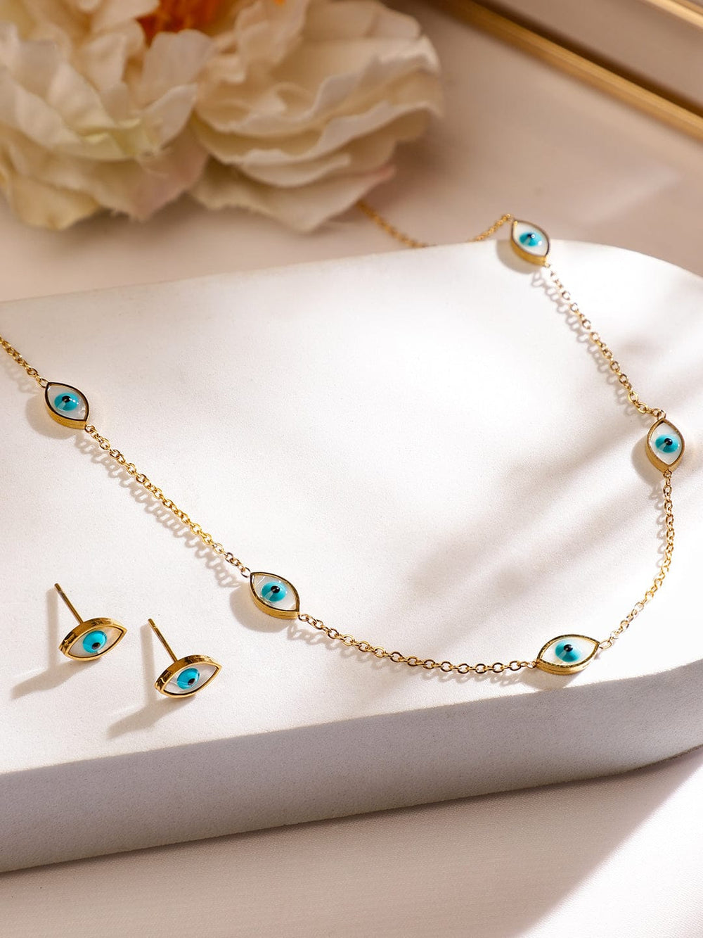 Rubans 18K Gold-Plated Stainless Steel Tarnish-Free Waterproof Evil Eye Necklace Set Necklace & Chains