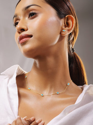 Rubans 18K Gold-Plated Stainless Steel Tarnish-Free Waterproof Evil Eye Necklace Set Necklace & Chains