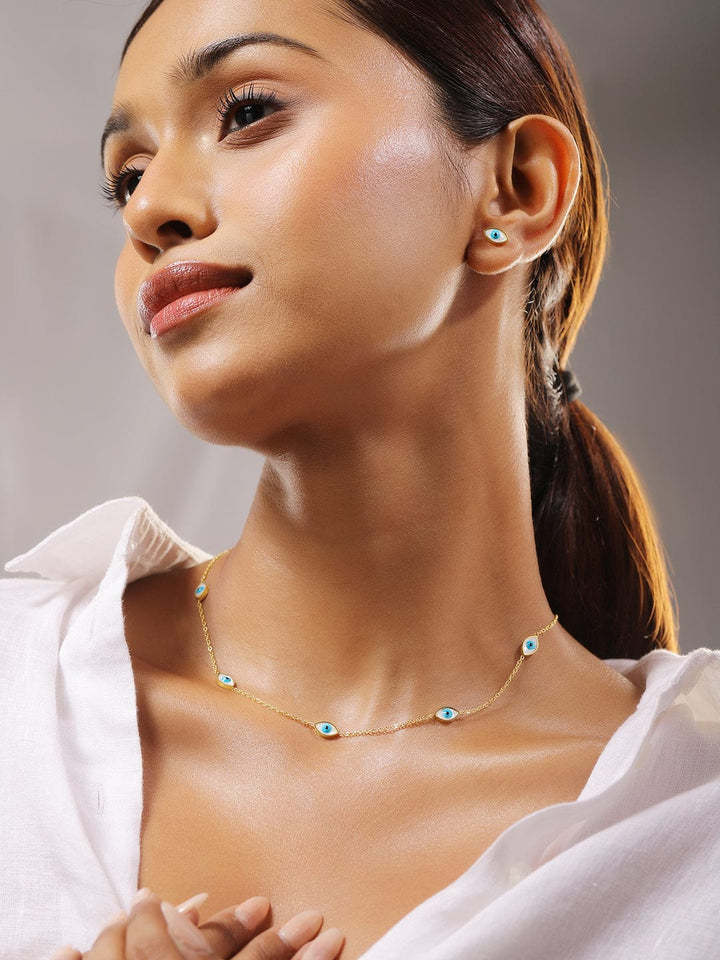 Rubans 18K Gold-Plated Stainless Steel Tarnish-Free Waterproof Evil Eye Necklace Set Necklace & Chains