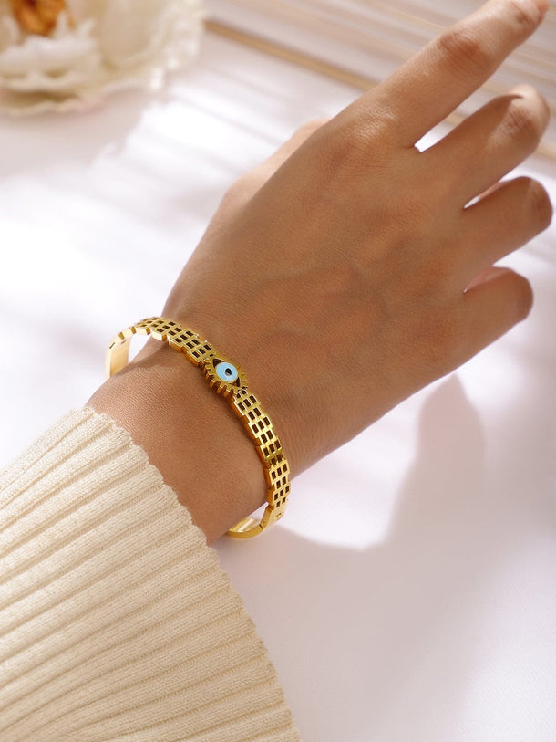 Rubans 18K Gold-Plated Stainless Steel Tarnish-Free Waterproof Evil Eye Openable Bracelet Bracelets