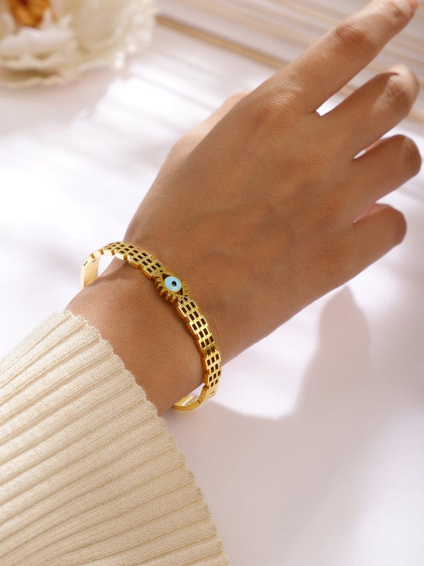 Rubans 18K Gold-Plated Stainless Steel Tarnish-Free Waterproof Evil Eye Openable Bracelet Wristwear