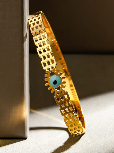 Rubans 18K Gold-Plated Stainless Steel Tarnish-Free Waterproof Evil Eye Openable Bracelet Wristwear
