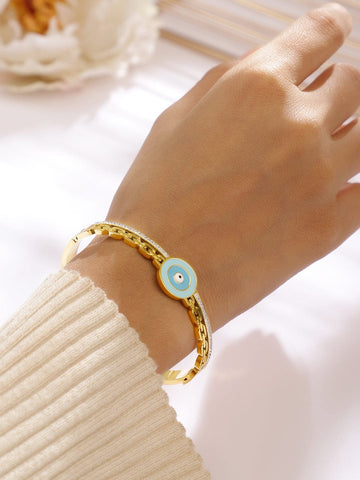 Rubans 18K Gold-Plated Stainless Steel Tarnish-Free Waterproof Evil Eye Zirconia Bracelet Wristwear
