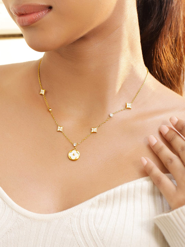 Rubans 18K Gold-Plated Stainless Steel Tarnish-Free Waterproof Floral Charm Necklace Chain & Necklace