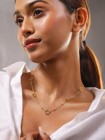 Rubans 18K Gold-Plated Stainless Steel Tarnish-Free Waterproof Floral Charm Necklace Chain & Necklace