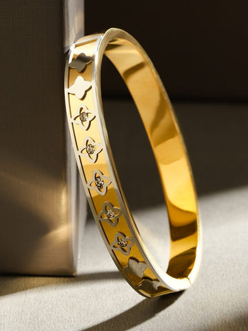 Rubans 18K Gold-Plated Stainless Steel Tarnish-Free Waterproof Floral Cutout Openable Bracelet Wristwear