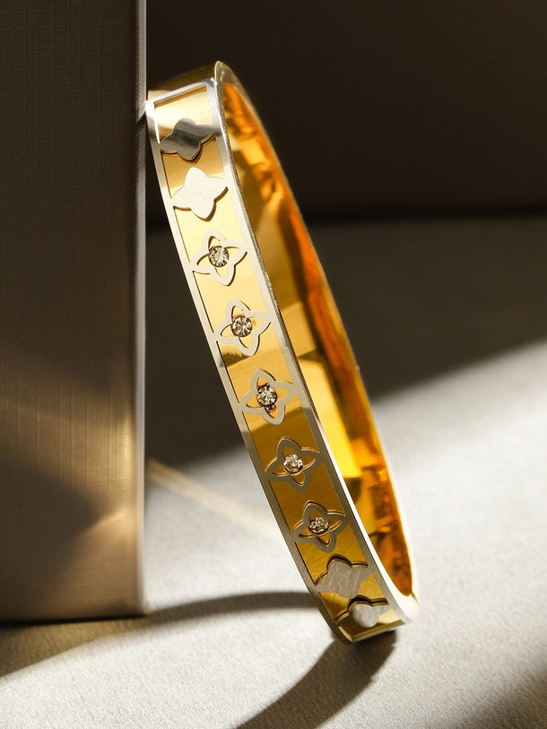 Rubans 18K Gold-Plated Stainless Steel Tarnish-Free Waterproof Floral Cutout Openable Bracelet Wristwear