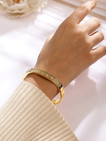 Rubans 18K Gold-Plated Stainless Steel Tarnish-Free Waterproof Floral Cutout Openable Bracelet Wristwear