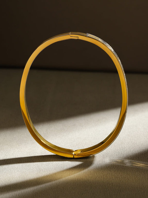 Rubans 18K Gold-Plated Stainless Steel Tarnish-Free Waterproof Floral Cutout Openable Bracelet Wristwear