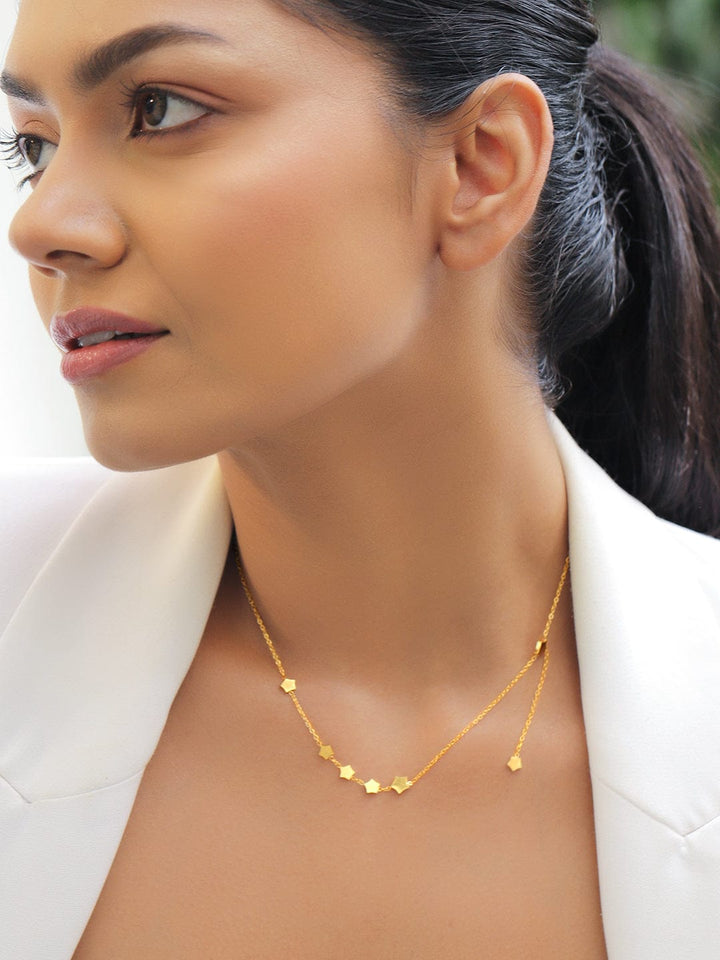 Rubans 18K Gold-Plated Stainless Steel Tarnish-Free Waterproof Geometric Star Charm Necklace Necklace & Chains