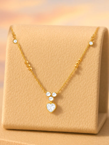 Rubans 18K Gold-Plated Stainless Steel Tarnish-Free Waterproof Heart Charm Chain Necklace with AD Stone Detailing Necklace & Chains