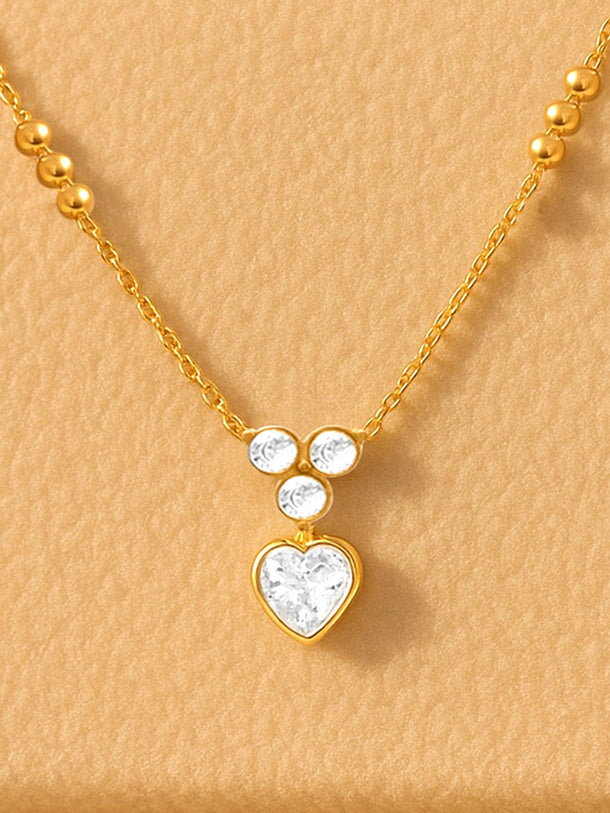 Rubans 18K Gold-Plated Stainless Steel Tarnish-Free Waterproof Heart Charm Chain Necklace with AD Stone Detailing Necklace & Chains