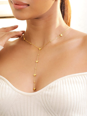 Rubans 18K Gold-Plated Stainless Steel Tarnish-Free Waterproof Heart Charm Layer Necklace RV30N407849 Chain & Necklace