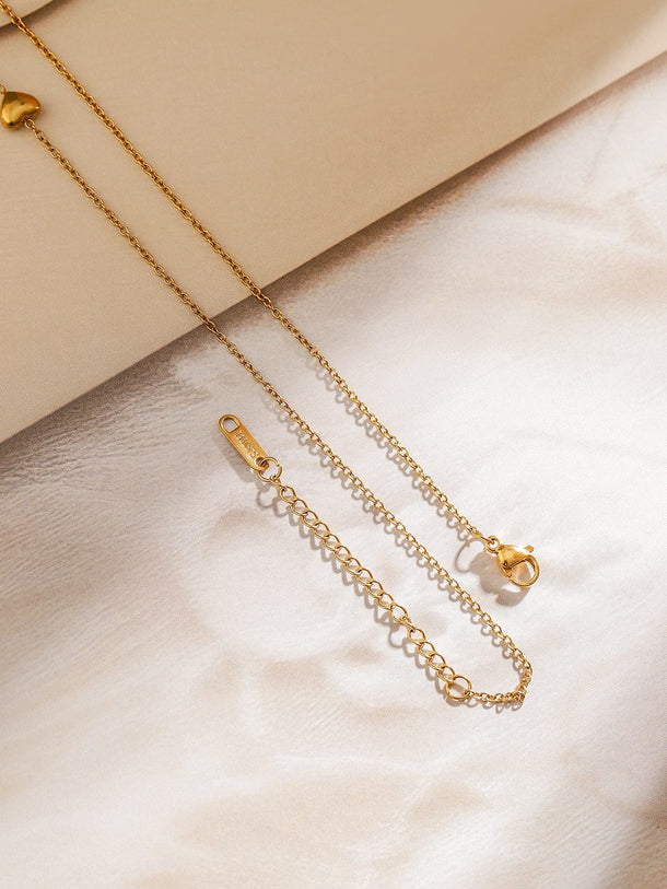 Rubans 18K Gold-Plated Stainless Steel Tarnish-Free Waterproof Heart Charm Layer Necklace RV30N407849 Necklace & Chains