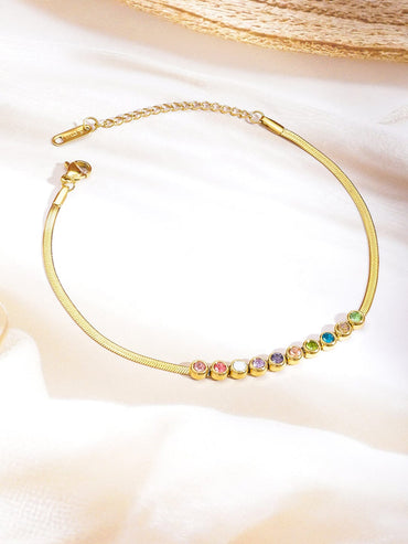 Rubans 18K Gold-Plated Stainless Steel Tarnish-Free Waterproof Multicolor AD Stone Anklet Anklet