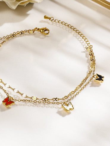 Rubans 18K Gold-Plated Stainless Steel Tarnish-Free Waterproof Multicolor Butterfly Anklet Anklets