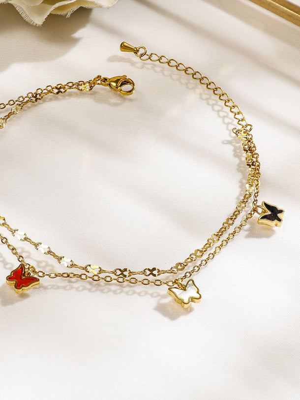 Rubans 18K Gold-Plated Stainless Steel Tarnish-Free Waterproof Multicolor Butterfly Anklet Anklets
