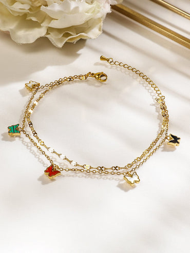 Rubans 18K Gold-Plated Stainless Steel Tarnish-Free Waterproof Multicolor Butterfly Anklet Anklets