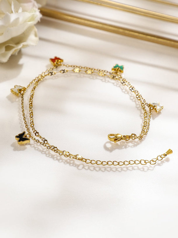 Rubans 18K Gold-Plated Stainless Steel Tarnish-Free Waterproof Multicolor Butterfly Anklet Anklets