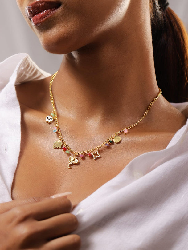 Rubans 18K Gold-Plated Stainless Steel Tarnish-Free Waterproof Multicolor Charm Necklace Necklace and Chains