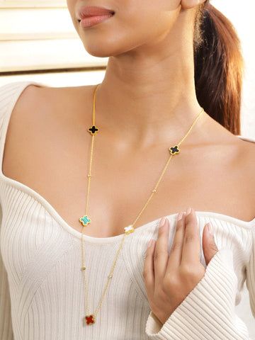 Rubans 18K Gold-Plated Stainless Steel Tarnish-Free Waterproof Multicolor Clover Necklace Chain & Necklace