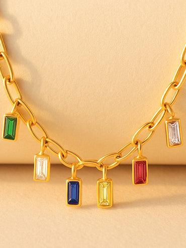 Rubans 18K Gold-Plated Stainless Steel Tarnish-Free Waterproof Multicolor Stone Charm Chain Necklace Necklace & Chains