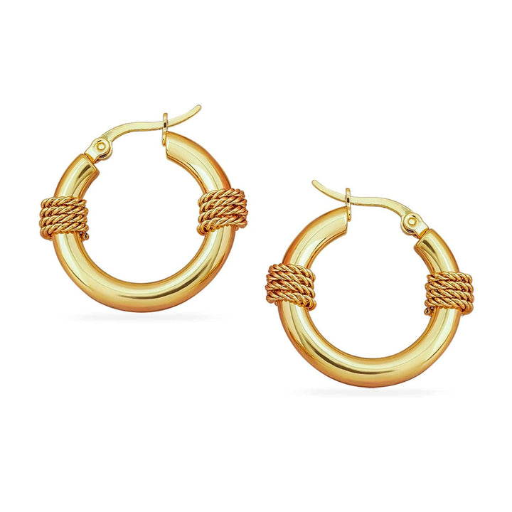 Rubans 18K Gold Plated Stainless Steel Tarnish-Free Waterproof Rope Accent Hoop Earrings Hoop Earrings