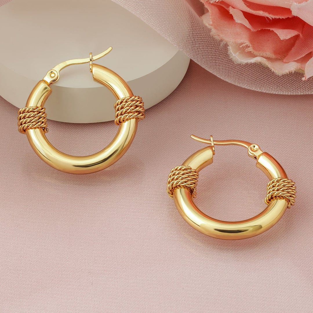 Rubans 18K Gold Plated Stainless Steel Tarnish-Free Waterproof Rope Accent Hoop Earrings Hoop Earrings