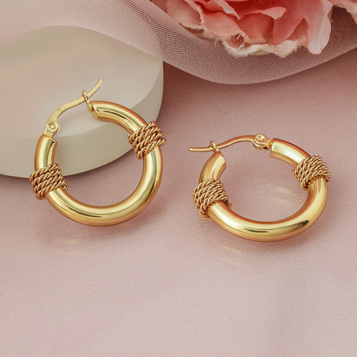 Rubans 18K Gold Plated Stainless Steel Tarnish-Free Waterproof Rope Accent Hoop Earrings Hoop Earrings